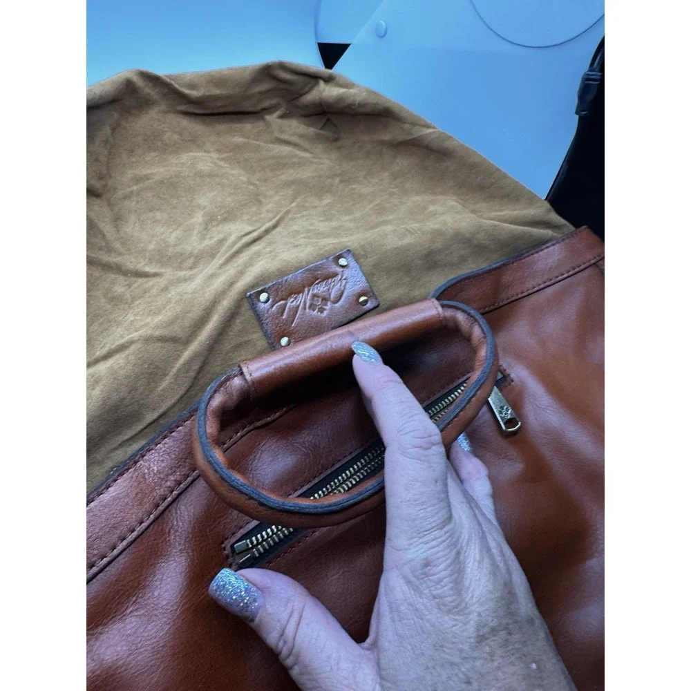 Patricia Nash Woven Leather Oliena Satchel Handbag Purse Cognac EUC PT3